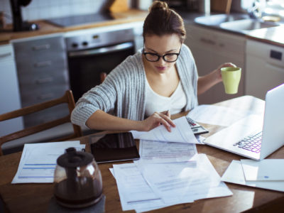 Home working in the kitchen